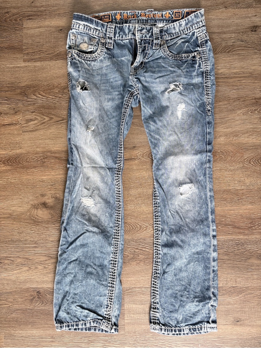 Rock Revival Men's Distressed Light Blue Slim Straight Jeans